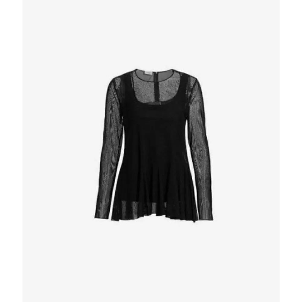 AKRIS PUNTO Womens  Mesh Asymmetrical Tunic Top Blouse Sz 12 Black NWT